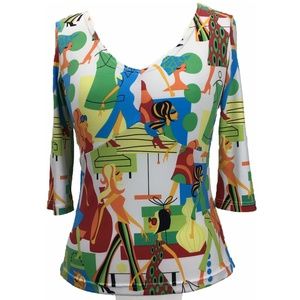 TRIBAL stretchy 3/4 sleeve top shopping theme  - Size M